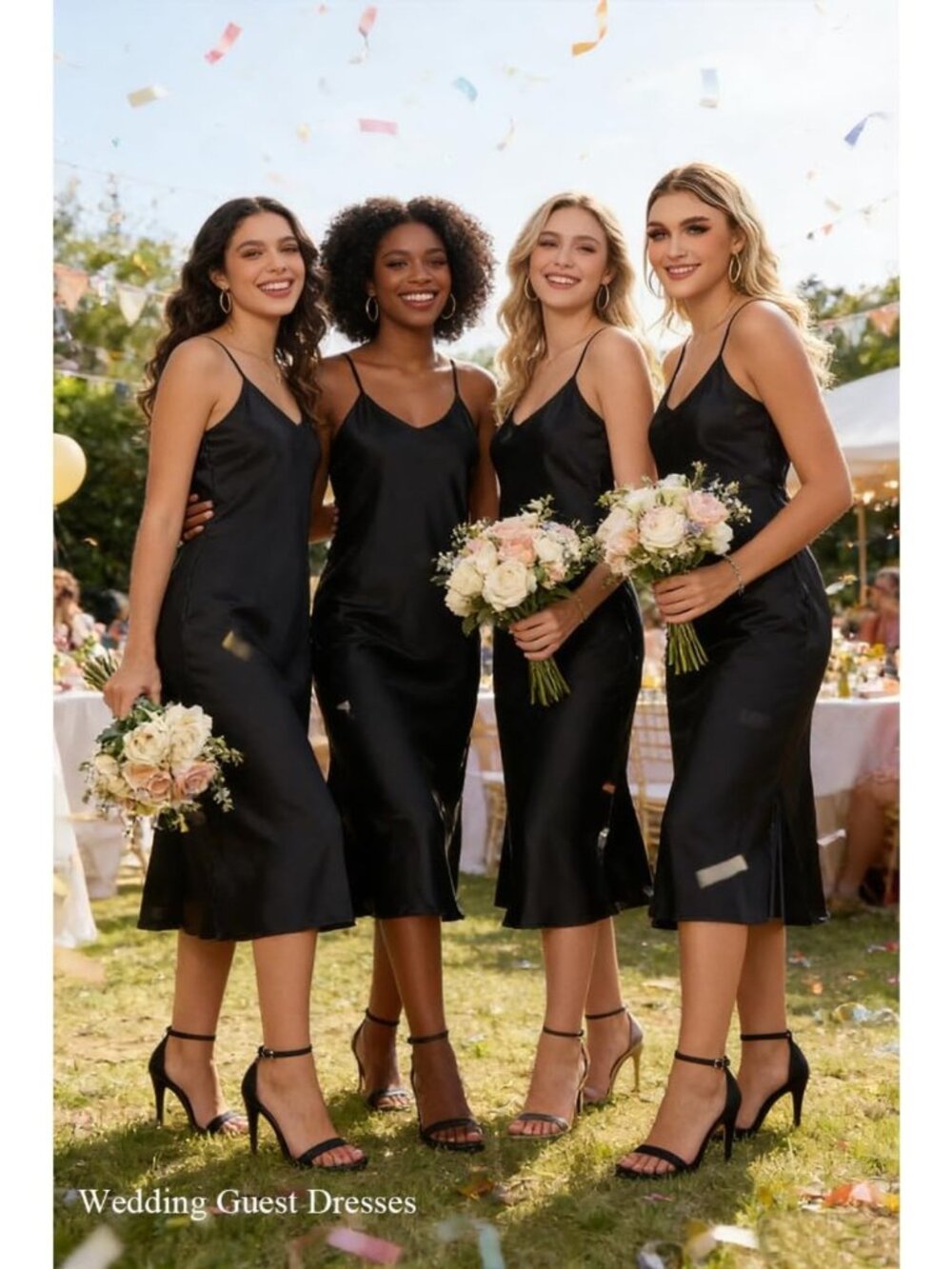 Satin Midi Slip Dress with V-Neck, Spaghetti Straps & Side Slits - Evening - Picture 5 of 6